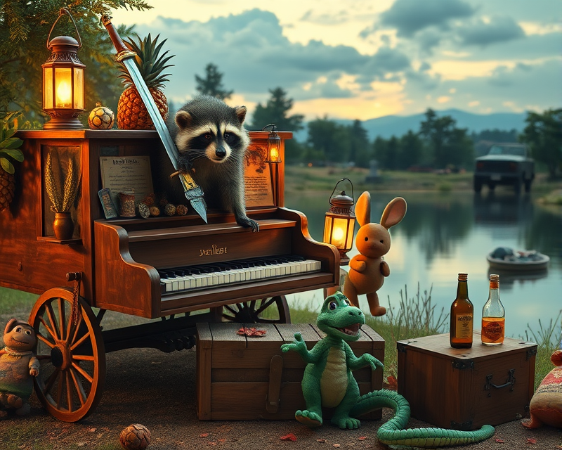 wagon, pinecone, raccoon, piano, pineapple, bucket, monkey, sword, mickey mouse, rabbit, dinosaur, corn, lantern, cushion, bottle, bell pepper, anteater, box, lake, car, tombstone